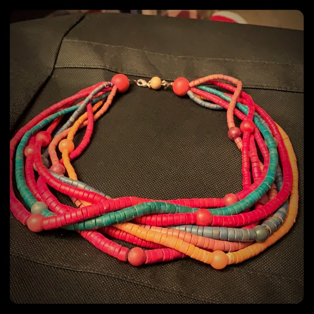 Multiple colored layered bead necklace